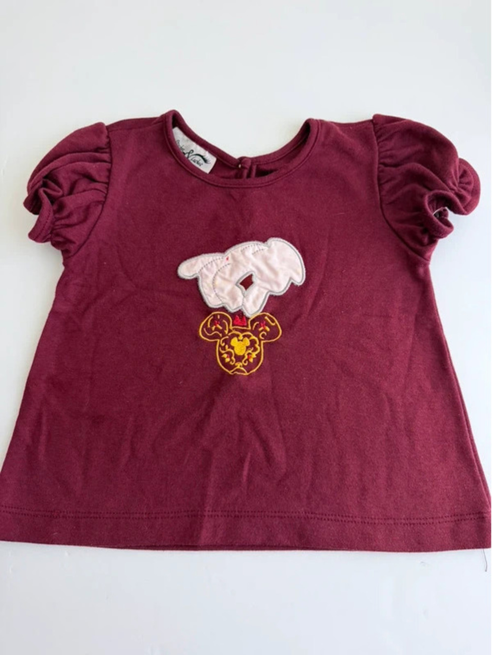Staches & Lashes Toddler Girls Size 3T Maroon Mickey Inspired Puff Sleeve Shirt